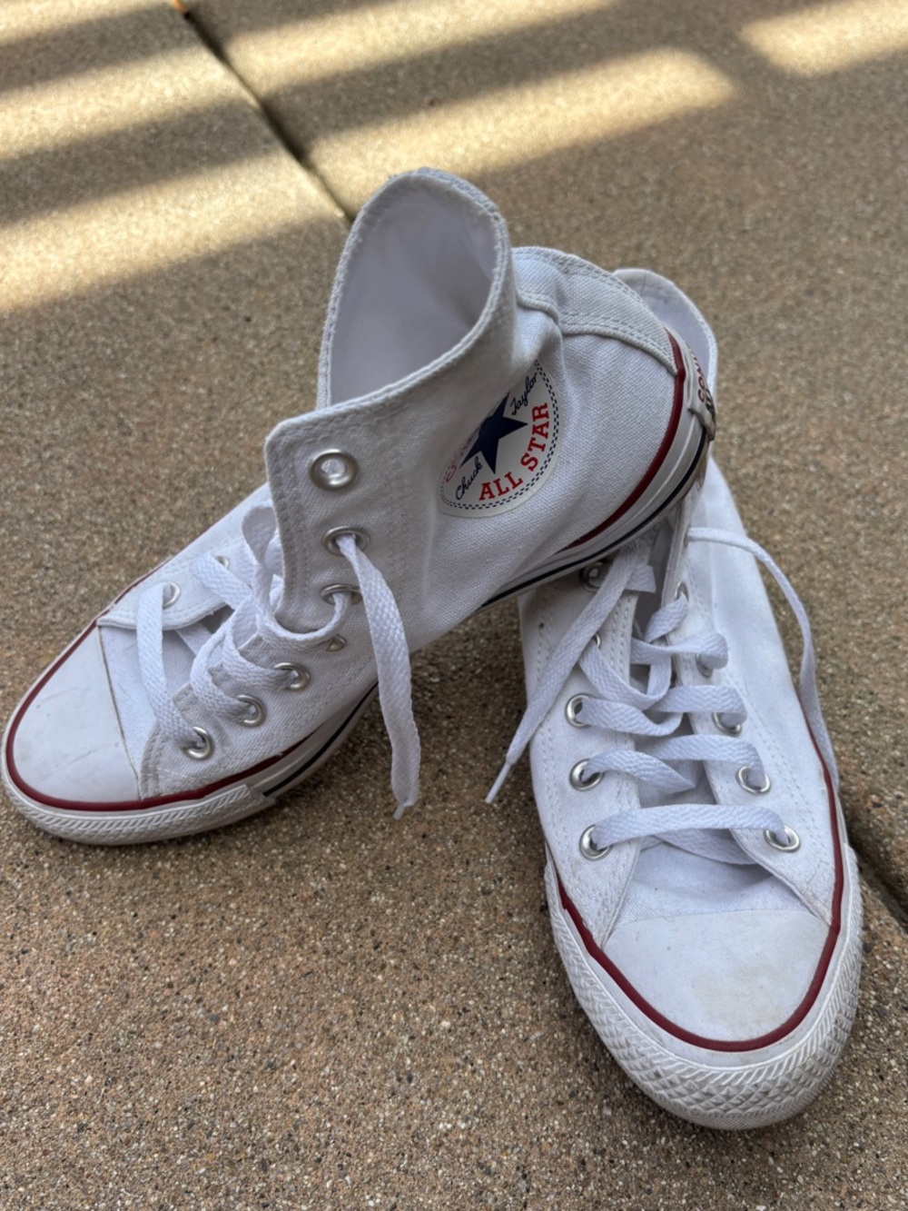 Converse White High-Top Sneakers with Red Trim